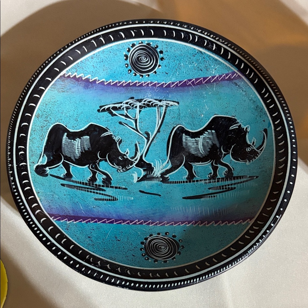 Handcrafted Blue Rhino Plate